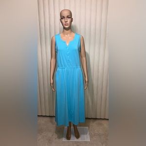 Lands End Women’s Cotton Blend Sleeveless Midi Shirt Sea Mist Blue Dress ~ Small